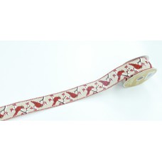 1.5 Inch Natural Wired Christmas Ribbon with Red Birds, 25 Feet Per Spool (Lot of 1 Spool) SALE ITEM